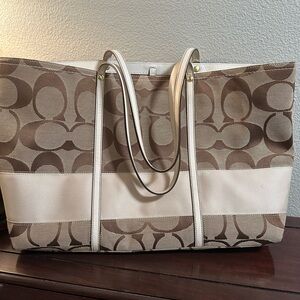 Coach Brown and Cream Signature Tote Bag